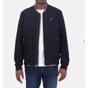 Nautica Men’s M Bomber Jacket Wind Water Resistant Active Stretch Black Zip NWT